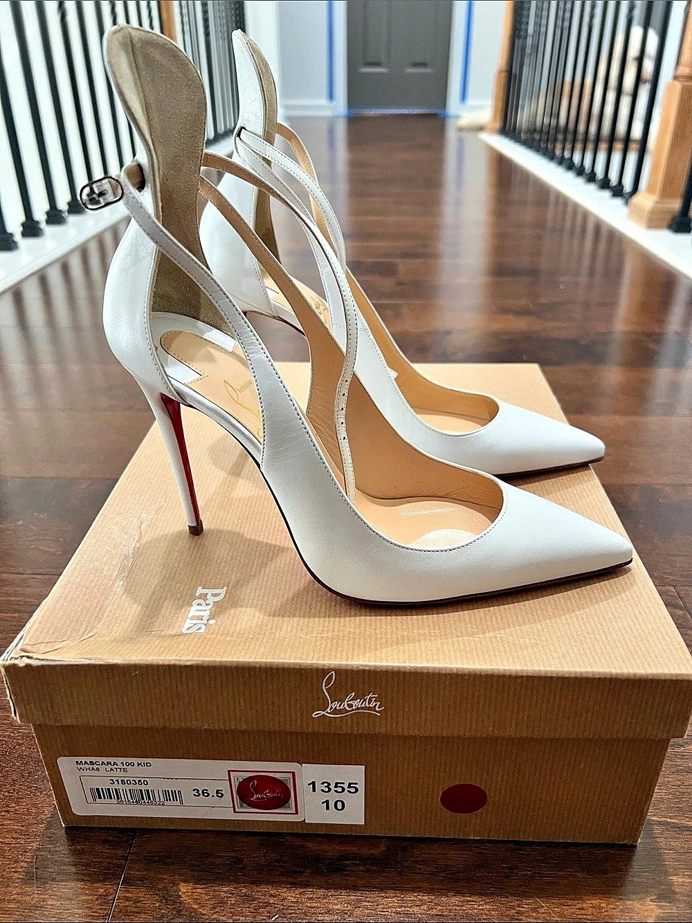 Christian Louboutin Mascara Kid 100 White Pointed-Toe Slingback Heels